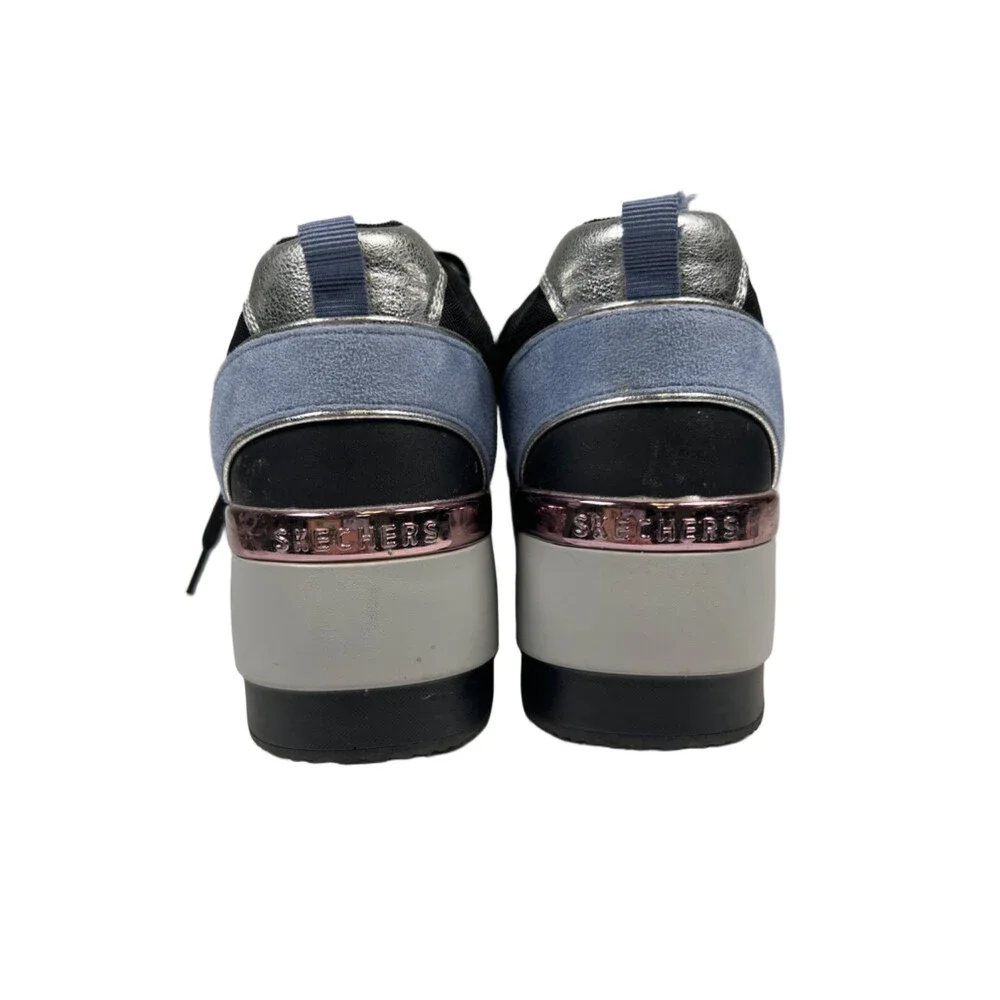 Skechers Women's Black/Blue Street Million High N' Fly Wedge Sneakers - 8